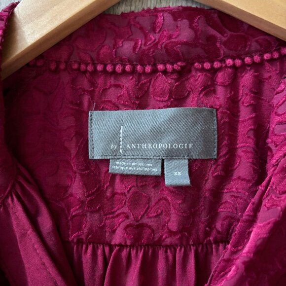 Anthropologie Burgundy Button Down Blouse Womens Size XS Sheer Boho Holiday - Picture 5 of 15
